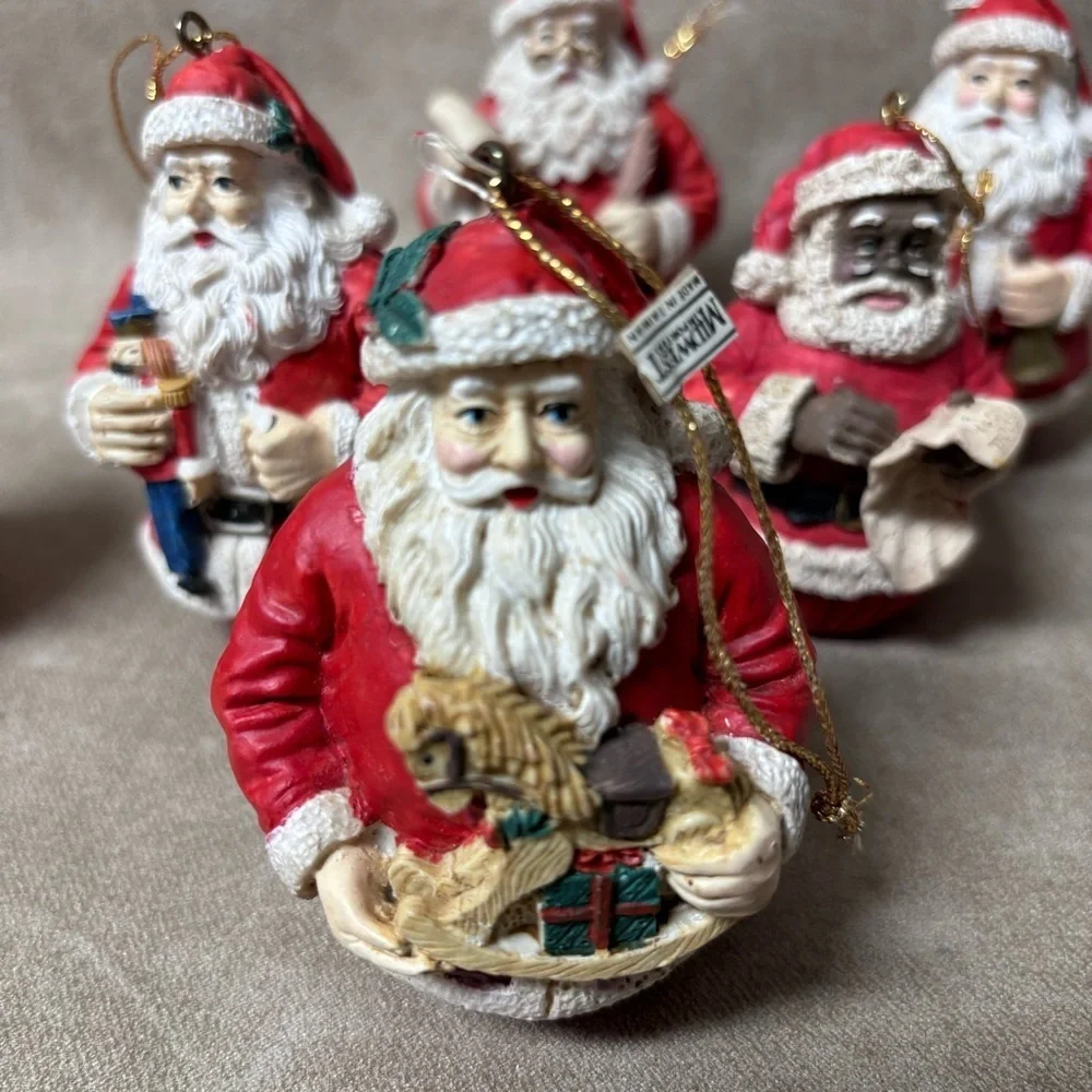Lot of (6) VTG Jaimy Santa Claus Christmas Tree Hanging Ornament Round Bottom